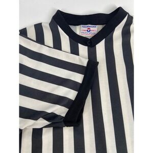 Teamwork Athletic Aprl Referee Shirt Blk/Wht Stripes V-Neck Short Sleeve-Med